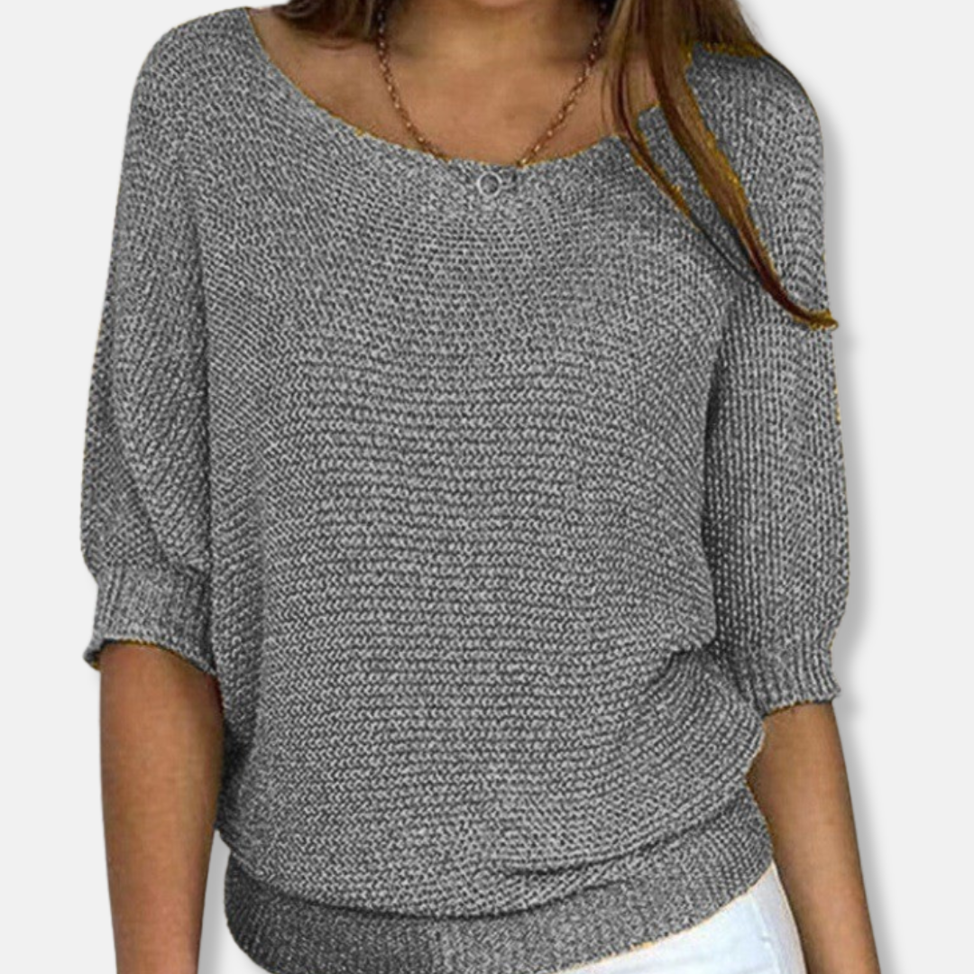 Isla Relaxed Fit Sweater | Scoop Neck Three-Quarter Sleeve Sweater