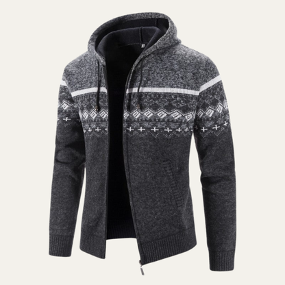Men’s Color Block Knit Hooded Zip Jacket