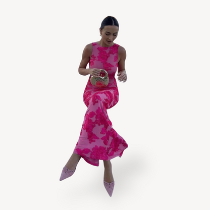 Women’s Floral Print Satin Maxi Dress