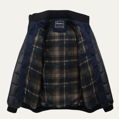 The Roma Men's Quilted Leather Padded Jacket with Stand Collar