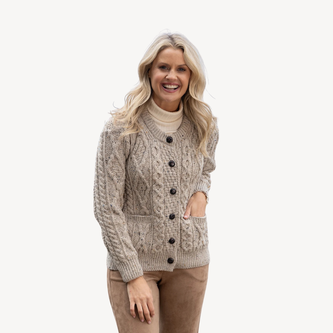 Wool Blend Cable Knit Cardigan for Women