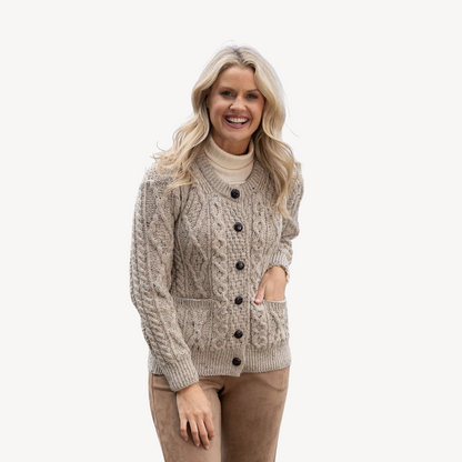 Wool Blend Cable Knit Cardigan for Women