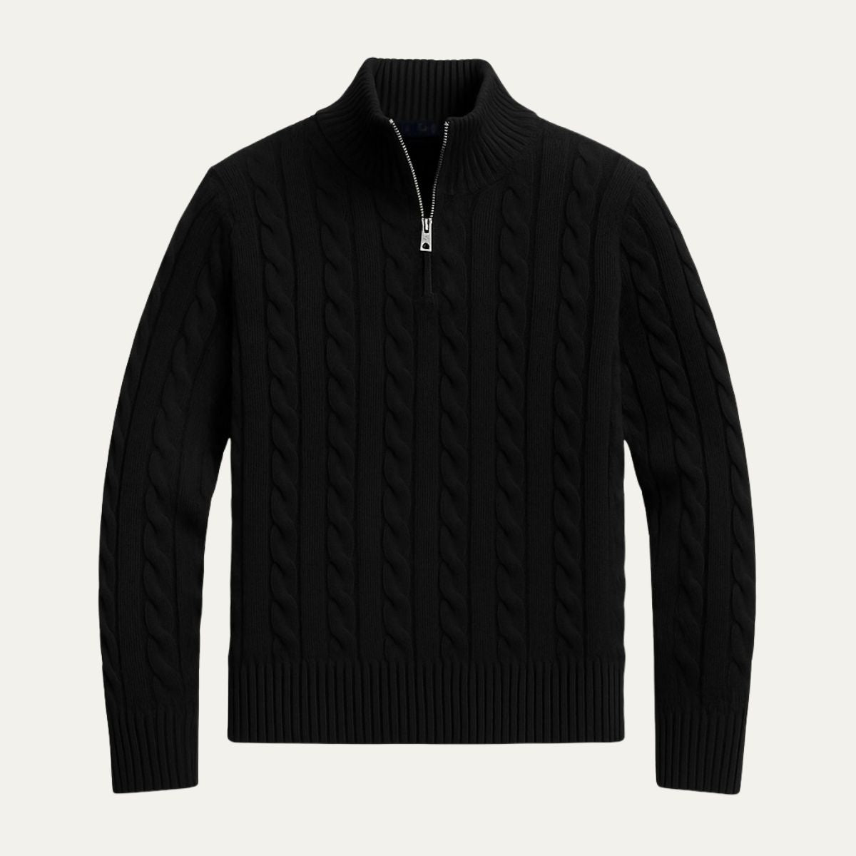 Men’s Mock Neck Quarter Zip Cable Knit Sweater