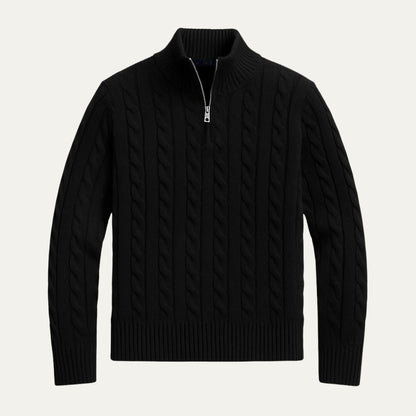 Men’s Mock Neck Quarter Zip Cable Knit Sweater