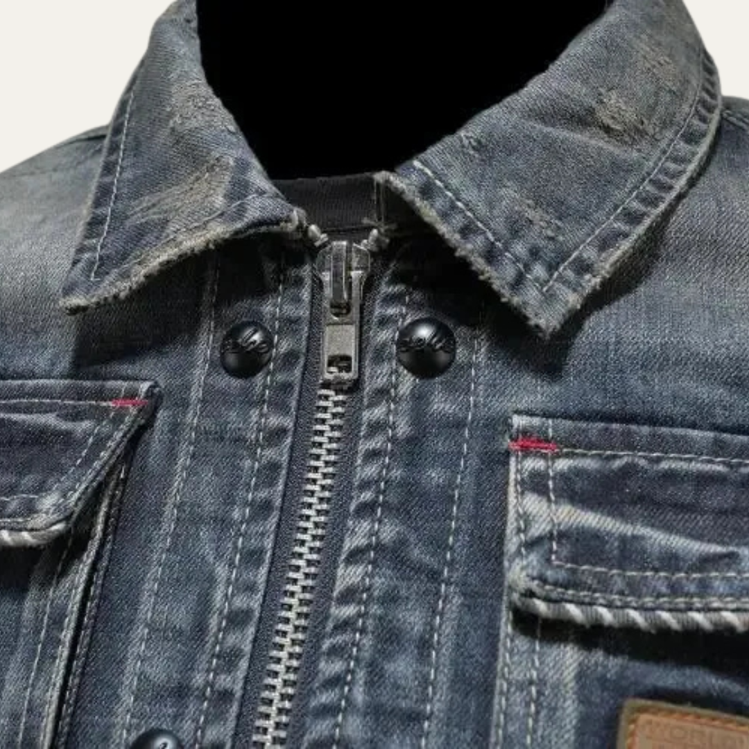 Men’s Full Zip Distressed Denim Jacket