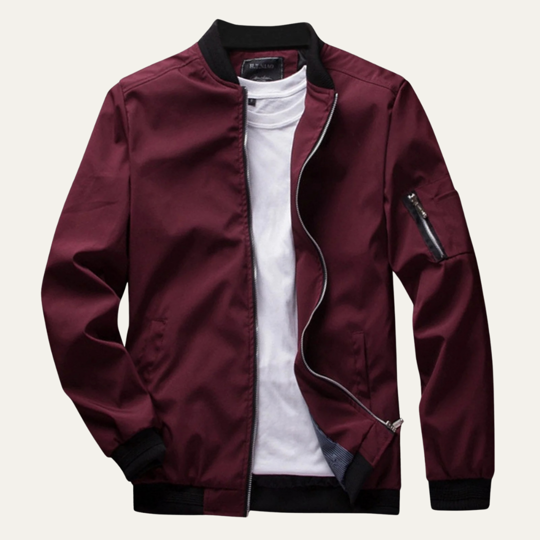 Men’s Casual Bomber Jacket with Sleeve Zip Pocket