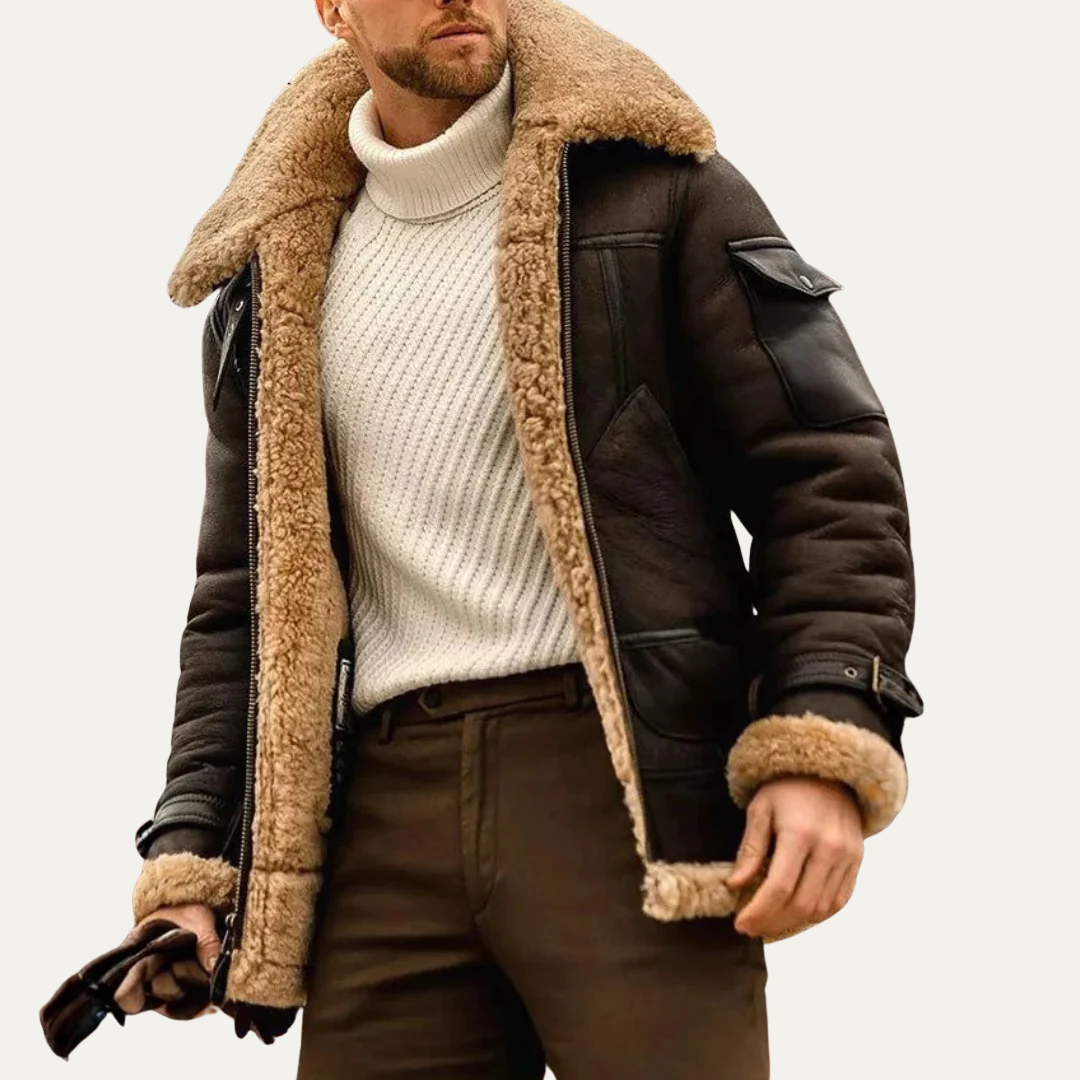 Men’s Stylish Heavy Shearling Aviator Jacket