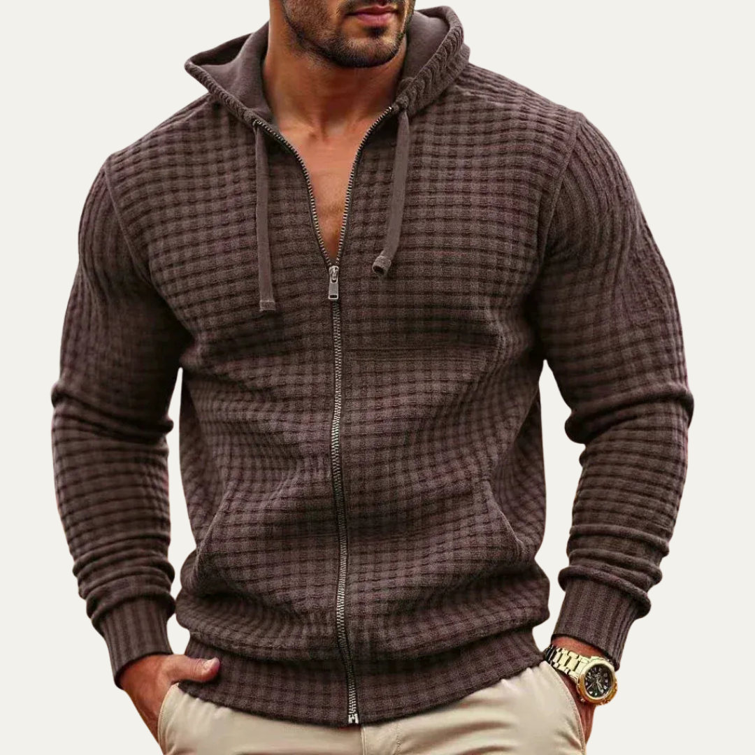 Men’s Textured Grid Full Zip Hoodie