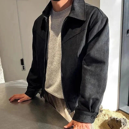 Men’s Suede Look Full Zip Trucker Shirt Jacket
