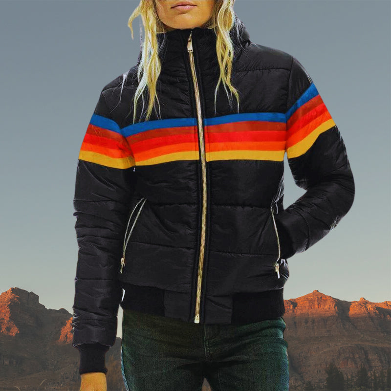 Waterproof Women's Raincoat with Colorful Stripes