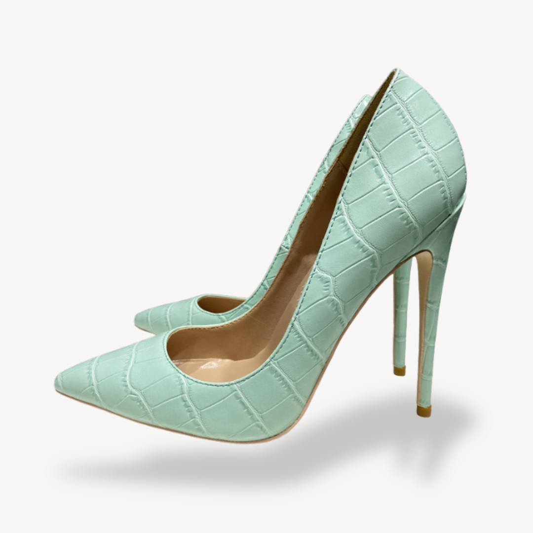 Women’s Mint Green Croc-Embossed Leather Orthopedic Heels