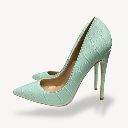 Women’s Mint Green Croc-Embossed Leather Orthopedic Heels