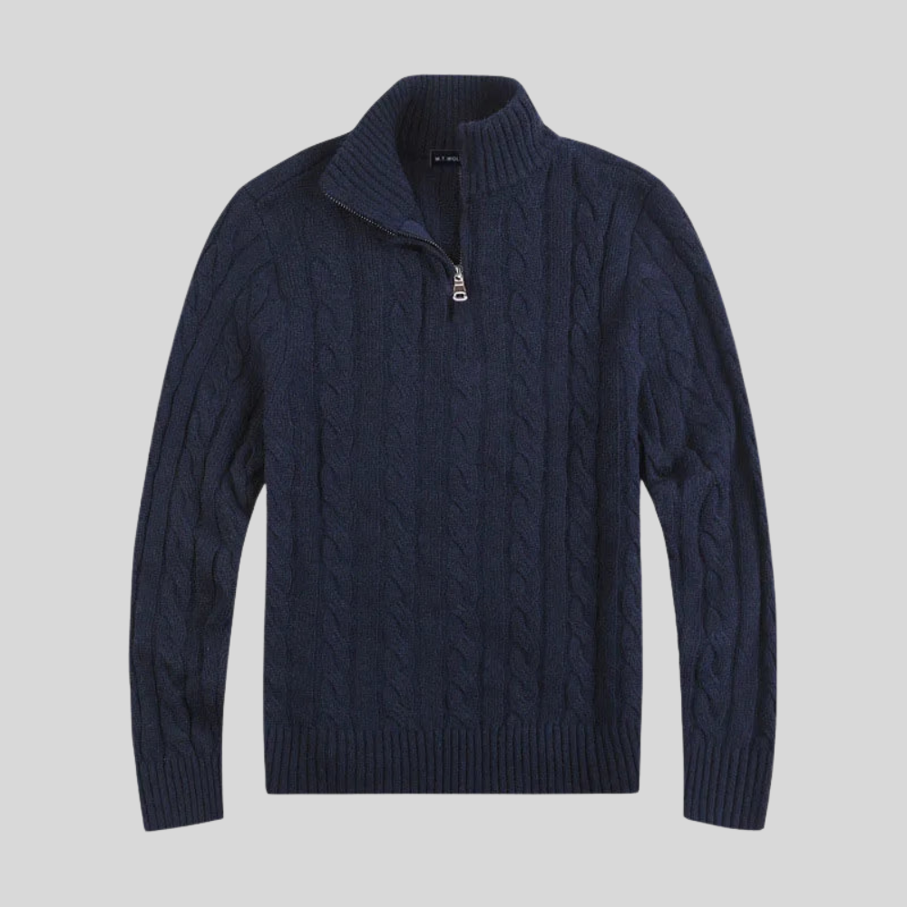 Men’s Cable Knit Mock Neck Quarter Zip Sweater