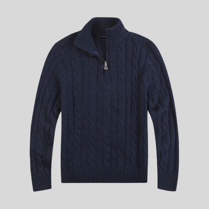 Men’s Cable Knit Mock Neck Quarter Zip Sweater