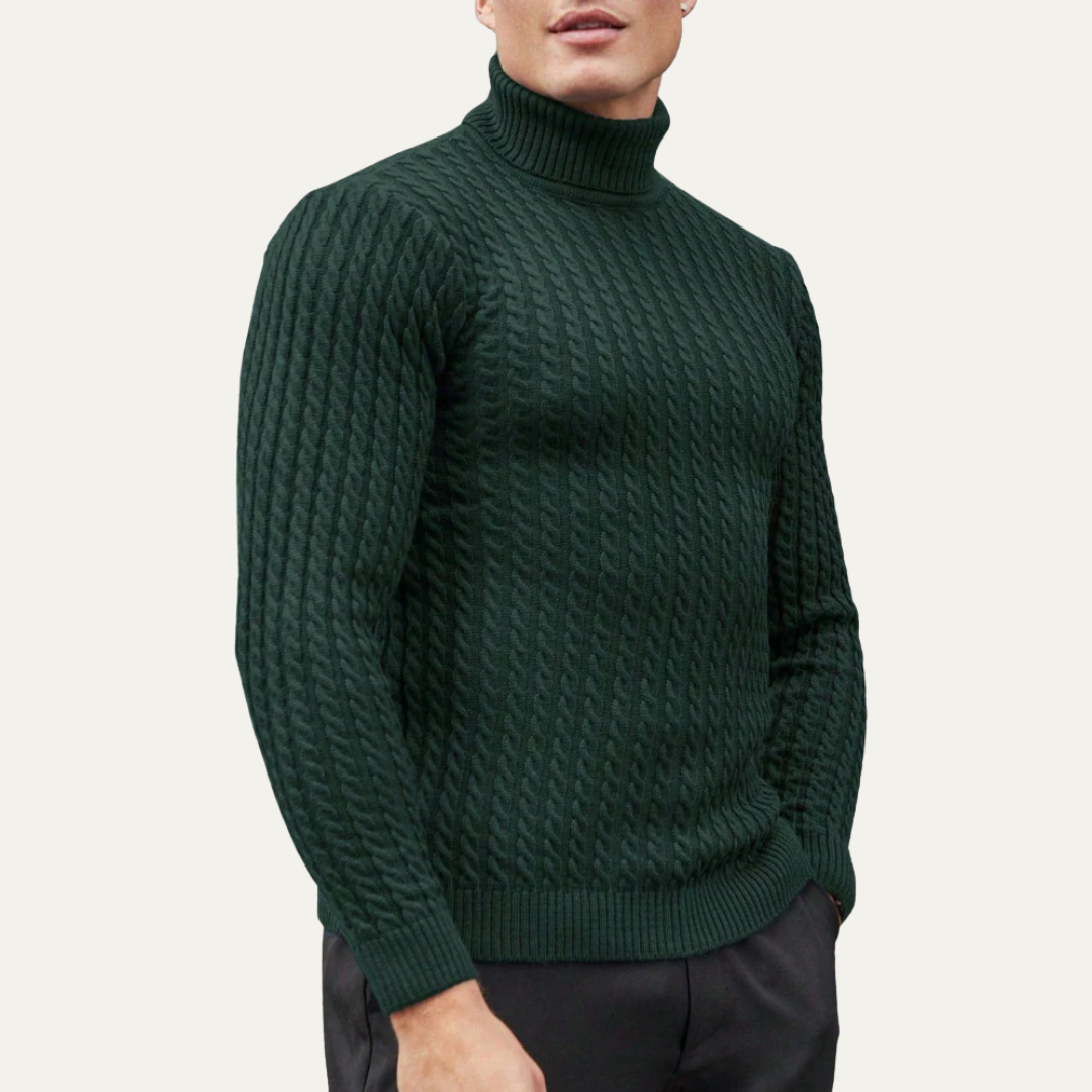 Men’s Turtleneck Sweater with Vertical Knit Pattern