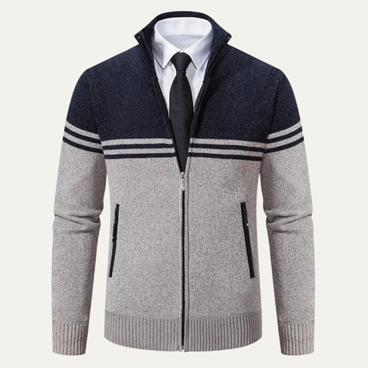 The Genova Men's Striped Thick Fleece Lined Knit Cardigan