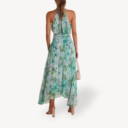 Floral Chiffon Halter Maxi Dress Women
