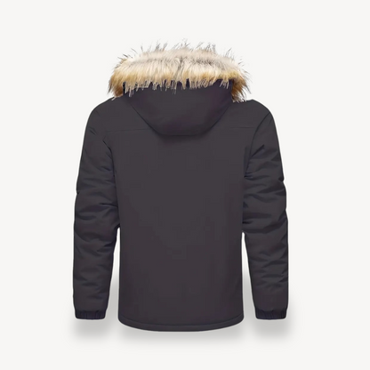 Men's Insulated Puffer Jacket with Detachable Faux Fur Hood