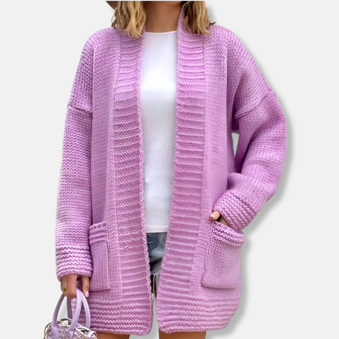 Women’s Longline Cardigan – Oversized Loose Fit – Textured Ribbed Knit – Open Front