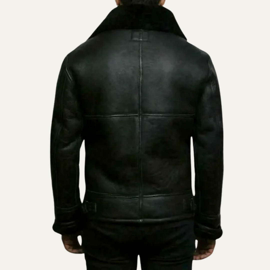 Men’s Shearling Trim Aviator Leather Jacket