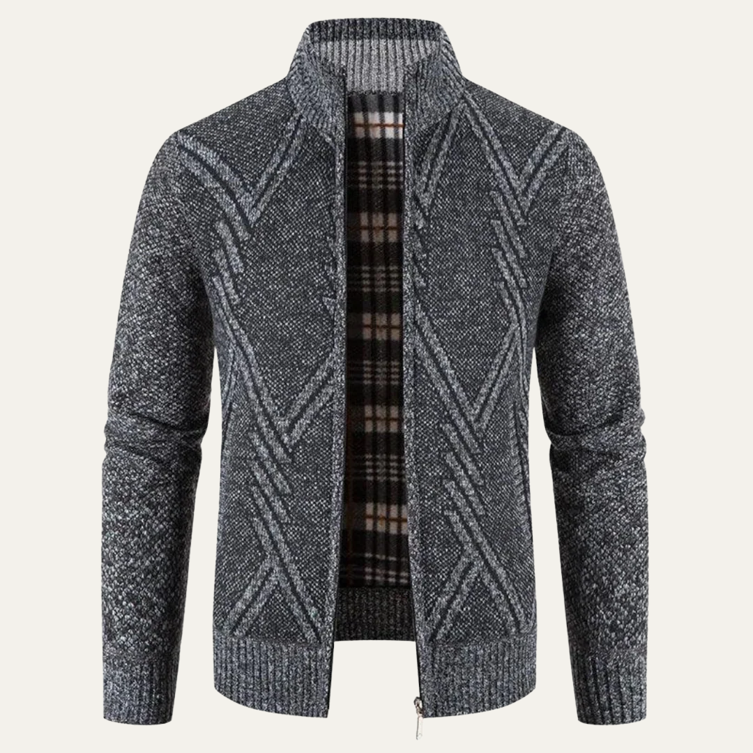 Men's Full Zip Knit Cardigan with Standing Collar