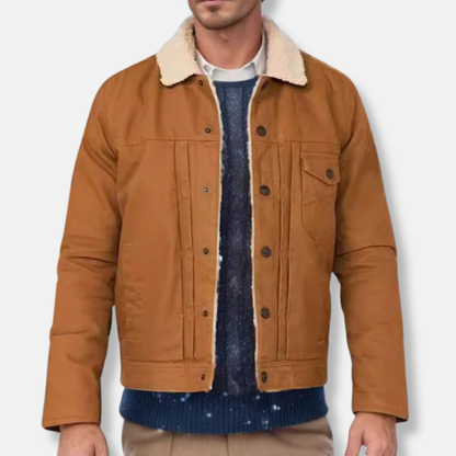 Men’s Trucker Jacket – Relaxed Fit – Sherpa Collar – Button Front – Durable Cotton