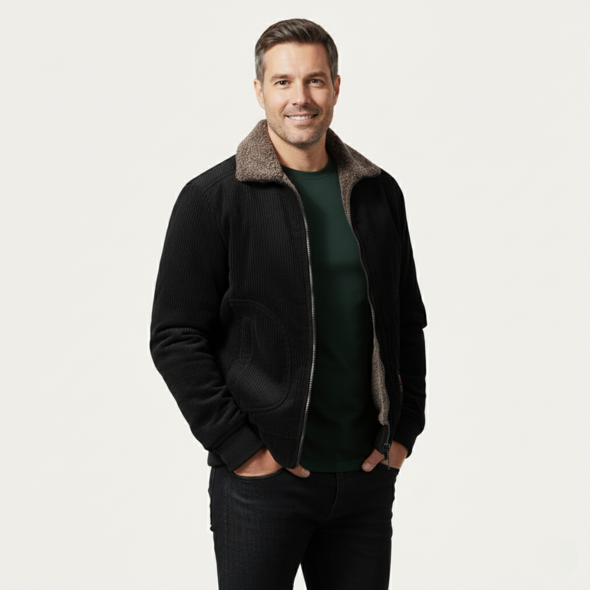 Men’s Cable Knit Long Sleeve Polo Sweater