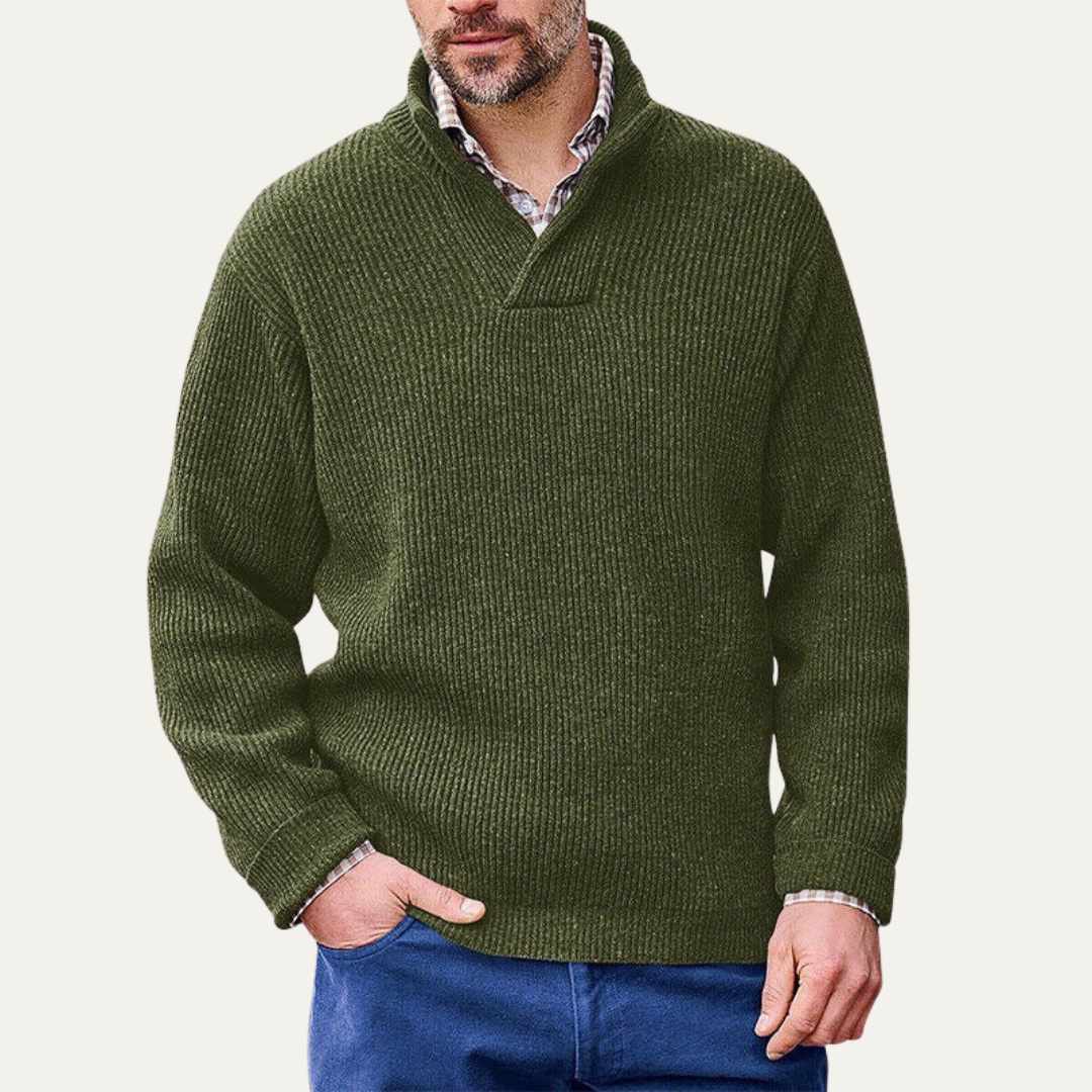 Men’s Heavy Knit Sweater with Split V Neck Collar