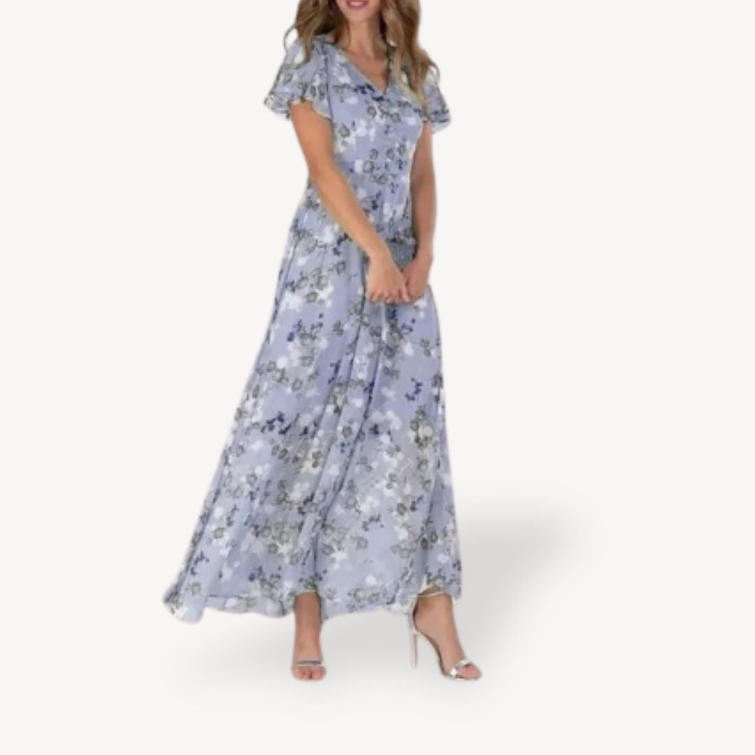 V-Neck Floral Maxi Dress Polyester Women