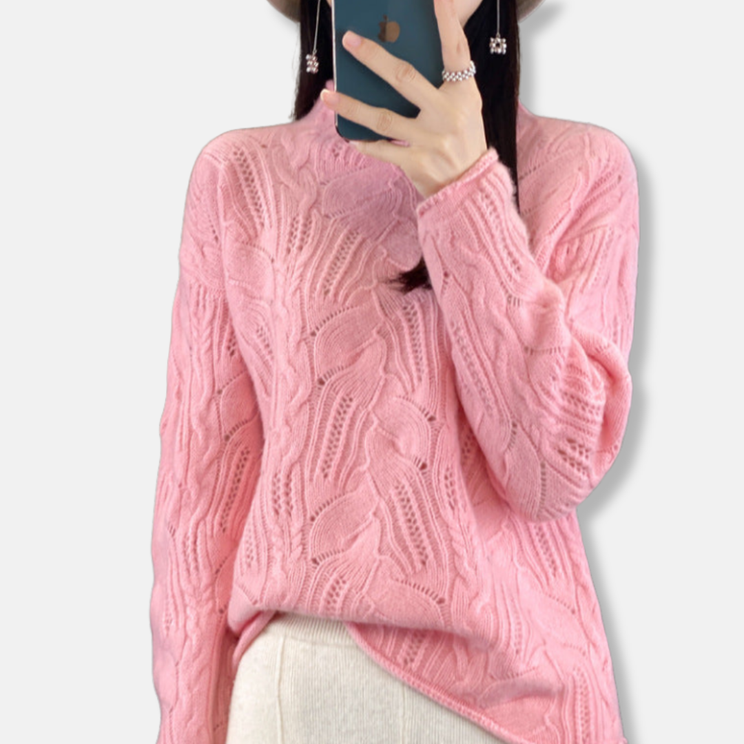 Women’s Sweaters– Loose Fit – Open-Knit Soft Knit – Mock Neck – Long Sleeve Casual Wear