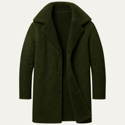 Men’s Long Line Suede Coat with Shearling Lining