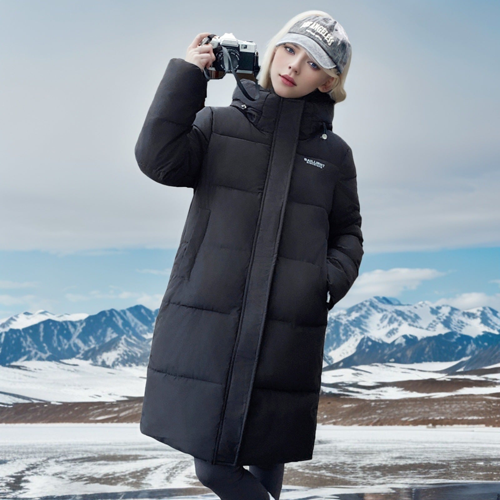 Warm Women's Black Parka Coat with Hood - BritishElegance