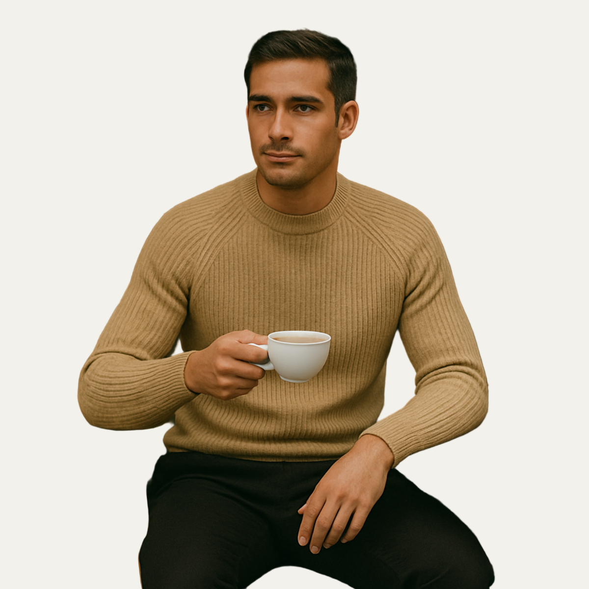 Men’s Raglan Sleeve Wide Ribbed Knit Sweater