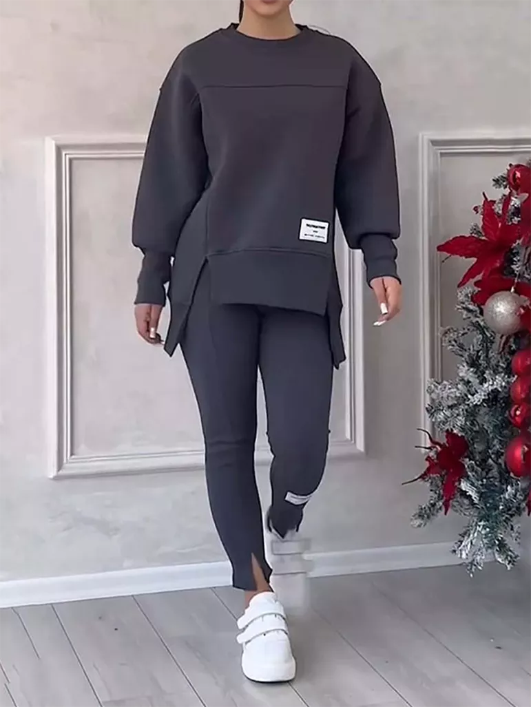 Warm Women's Patchwork Sweater and Leggings Set