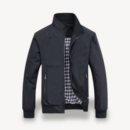 Men's Zip-Up Bomber Jacket with Check Lining