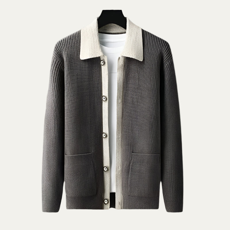 Men’s Contrasting Shawl Collar Button Front Cardigan