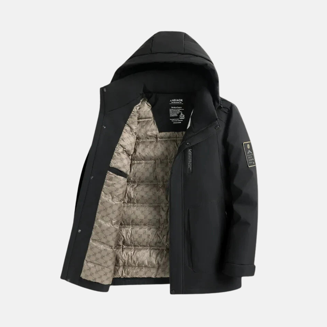 Men’s Down Jacket – Regular Fit – Quilted Lining – Adjustable Hood – Zip & Snap Closure