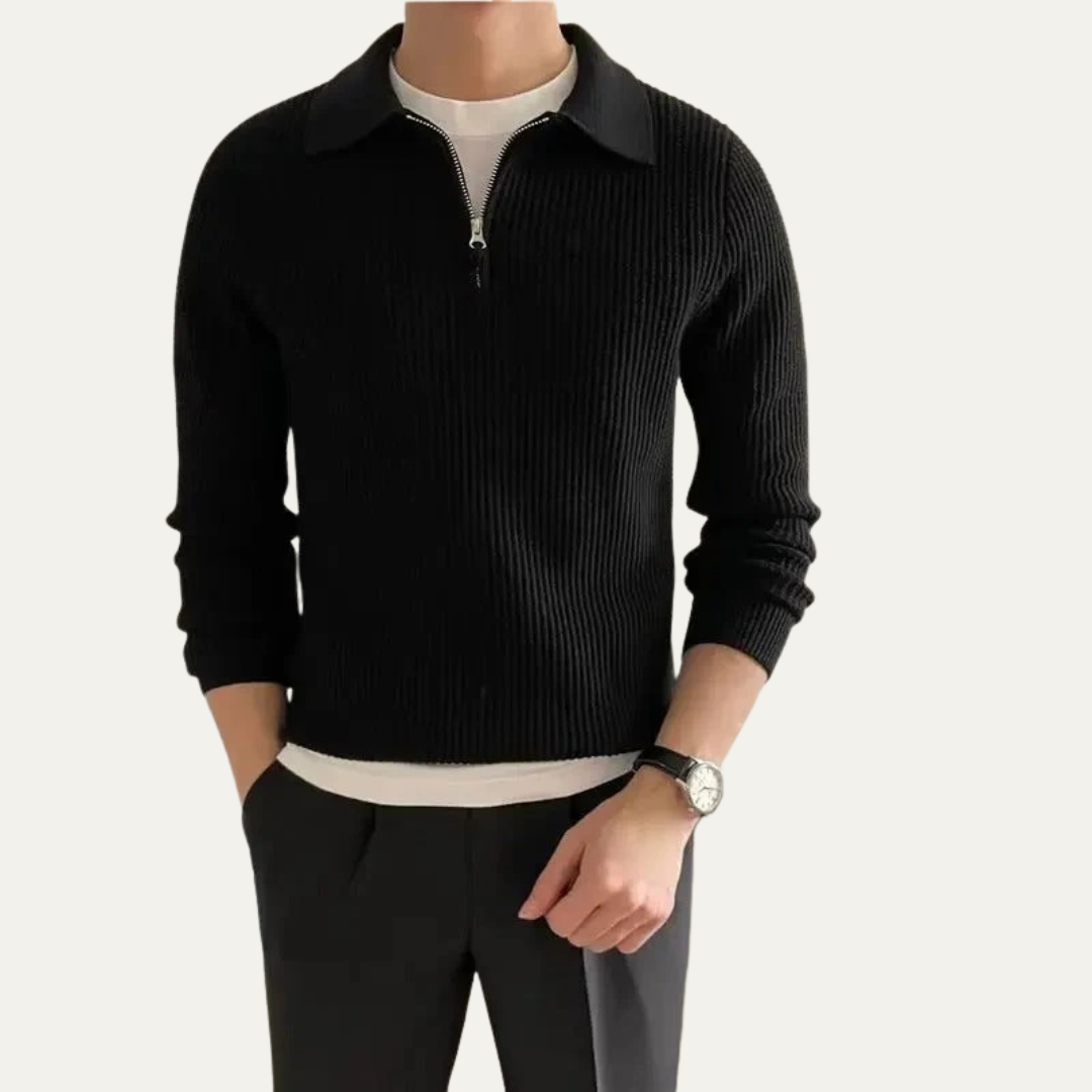 Men’s Rib Knit Polo Quarter Zip Sweater