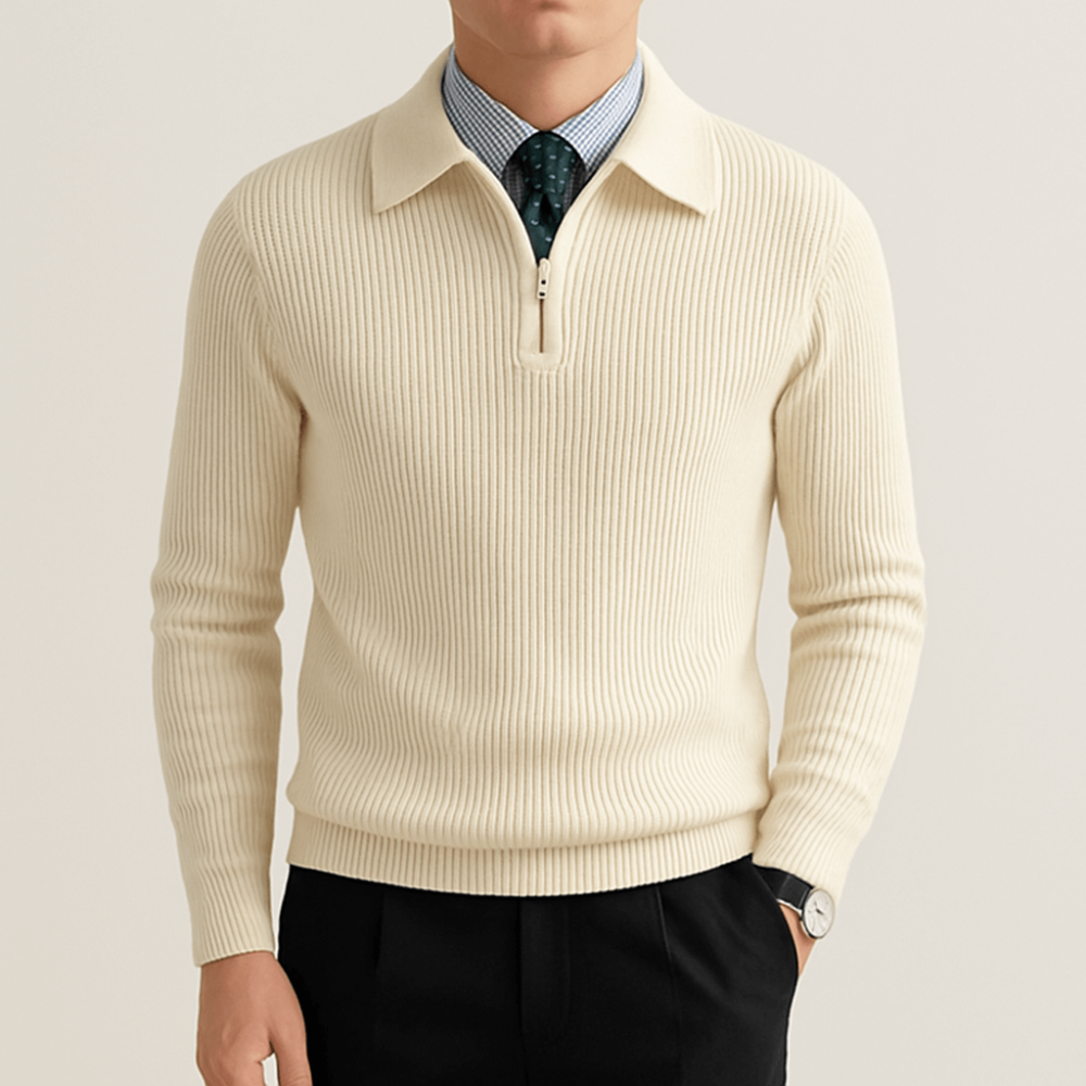 Men’s Rib Knit Quarter Zip Polo Sweater