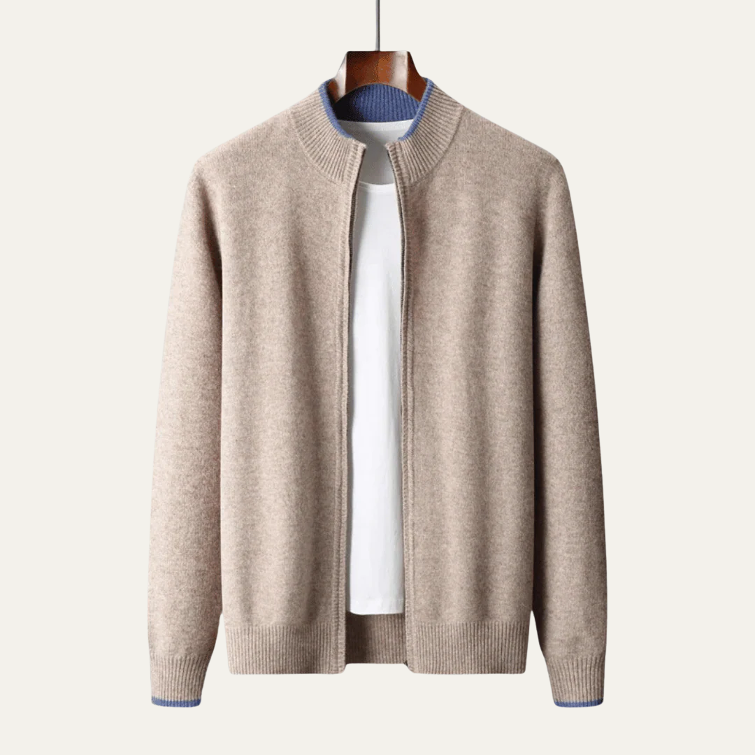 Men’s Modern Collarless Zip Up Cardigan