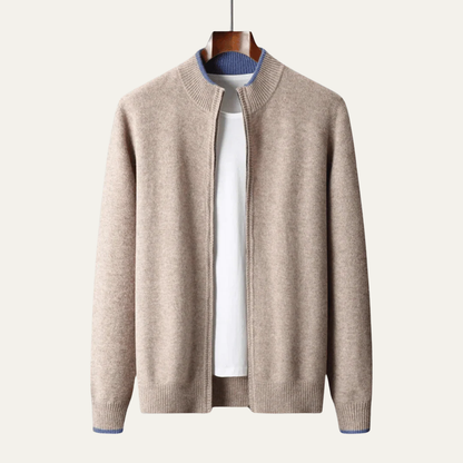 Men’s Modern Collarless Zip Up Cardigan