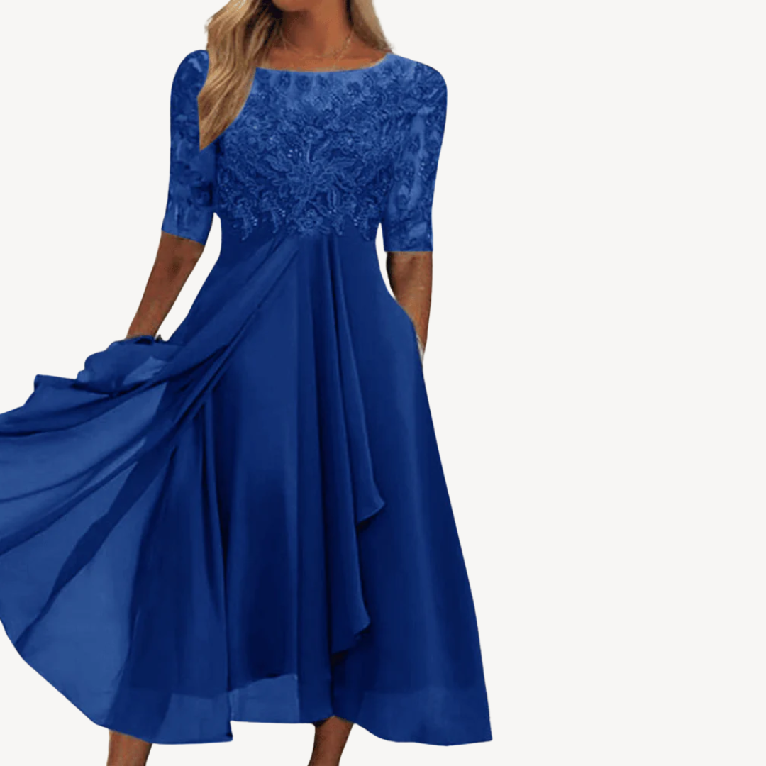Women's Lace Chiffon Midi Dress
