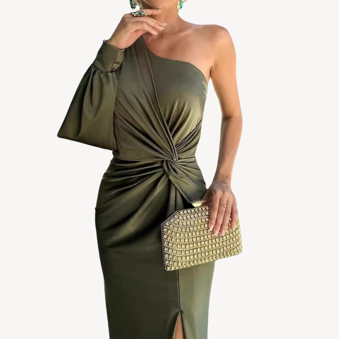 Women's Satin One-Shoulder Evening Dress