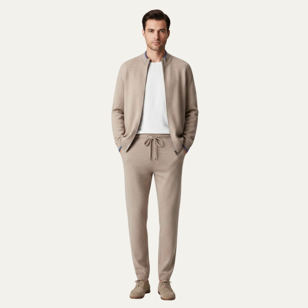 Men’s Knit Zip Up Loungewear Set with Mock Neck Jacket