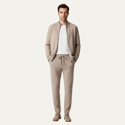 Men’s Knit Zip Up Loungewear Set with Mock Neck Jacket