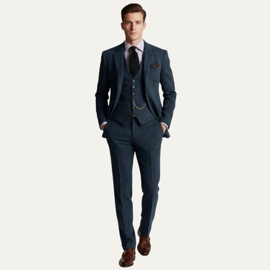 Men’s Textured Tweed Three Piece Suit