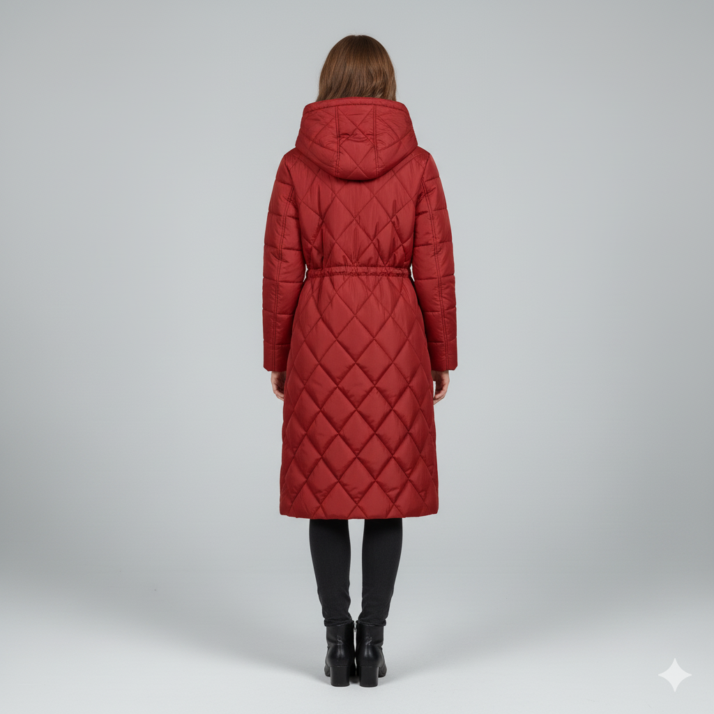 Violi | Padded Jacket - Quilted Hooded Knee-Length Winter Coat for Women