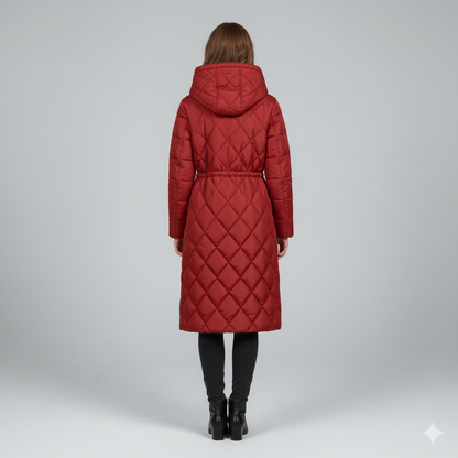 Violi | Padded Jacket - Quilted Hooded Knee-Length Winter Coat for Women