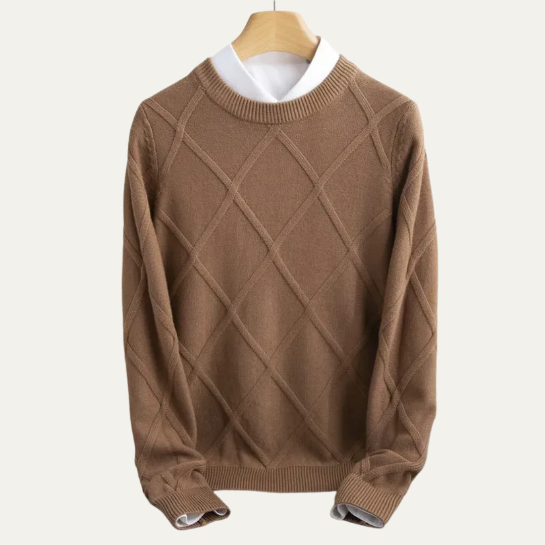 Men’s Argyle Crew Neck Ribbed Sweater