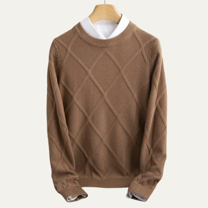 Men’s Argyle Crew Neck Ribbed Sweater